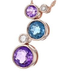 14 Karat Rose Gold Pendant with 2 Round Amethyst Gemstones and 1 Round