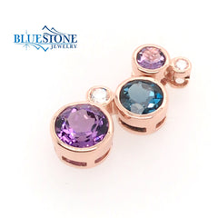 14 Karat Rose Gold Pendant with 2 Round Amethyst Gemstones and 1 Round