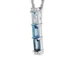 14KWG Baguette Blue Topaz Pendant w/ Diamonds