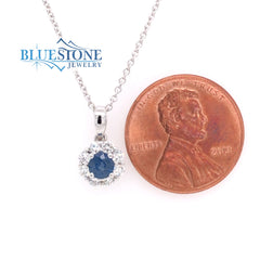 14 Karat White Gold Pendant with a 4.1mm Round Blue Natural Sapphire a