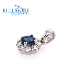14 Karat White Gold Pendant with a 4.1mm Round Blue Natural Sapphire a