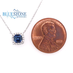 14kt White Gold Necklace with Sapphire and Diamonds- 16"