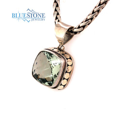 Sterling Silver Pendant with One 12mm Wide Square Cushion Cut Green Am