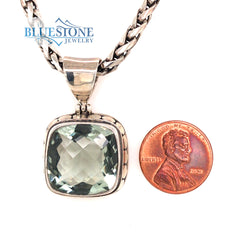 Sterling Silver Pendant with One 12mm Wide Square Cushion Cut Green Am