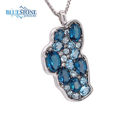 XL 14KWG Lake Tahoe Pendant w/ Variety of Blue Topaz & Diamonds