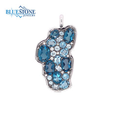XL 14KWG Lake Tahoe Pendant w/ Variety of Blue Topaz & Diamonds