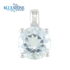 14 Karat White Gold 6mm Round Aquamarine Simple Pendant.
0.77 Aquamar