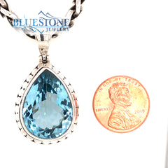 Sterling Silver Dot Pendant with One Large Pear Cut Blue Topaz, Pendan