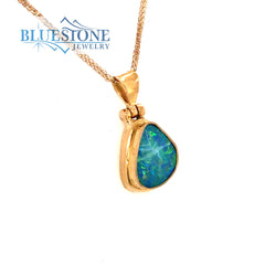 18 Karat Yellow Gold Pendant with an Australian Opal on a 18 Karat Yel