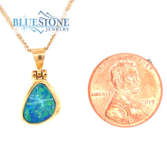 18 Karat Yellow Gold Pendant with an Australian Opal on a 18 Karat Yel