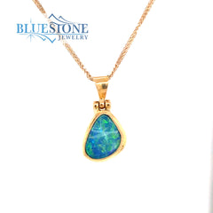 18 Karat Yellow Gold Pendant with an Australian Opal on a 18 Karat Yel