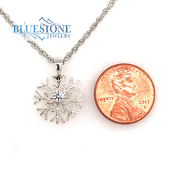 Sterling Silver Snowflake Pendant With One Round Cubic Zirconium
Come