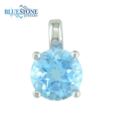 14 Karat White Gold Pendant with One 6mm Round Blue Topaz. 1.01 Total