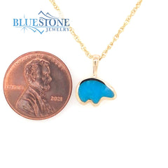 Small 14 Karat Yellow Gold California Bear Pendant with Turquoise Inla