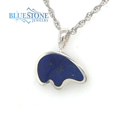 Medium Sterling Silver California Bear Pendant with Lapis Inlay. Measu