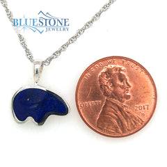 Medium Sterling Silver California Bear Pendant with Lapis Inlay. Measu