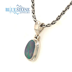 Sterling Silver Pendant with One Australian Opal on Petite Handwoven B