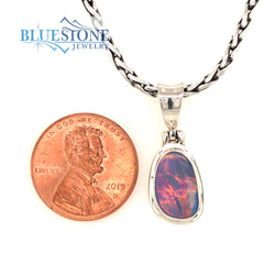 Sterling Silver Pendant with One Australian Opal on Petite Handwoven B