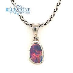 Sterling Silver Pendant with One Australian Opal on Petite Handwoven B