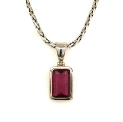 Sterling Silver Pendant with One Rectangular Rut Pink Tourmaline, Pend