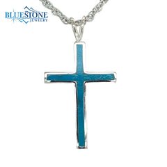 Large Sterling Silver Cross Pendant w/ Turquoise Inlay