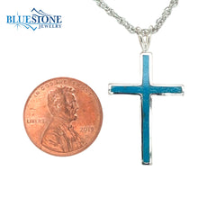 Large Sterling Silver Cross Pendant w/ Turquoise Inlay