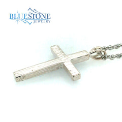 Large Sterling Silver Cross Pendant w/ Turquoise Inlay