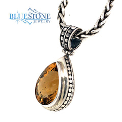 Large Sterling Silver Pendant with One 5/8" x 7/8" Teardrop Cut Madeir