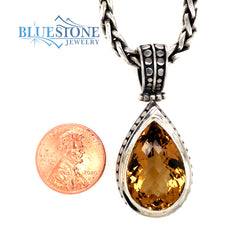 Large Sterling Silver Pendant with One 5/8" x 7/8" Teardrop Cut Madeir