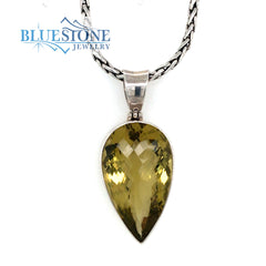 Sterling Silver Pendant with One 6/8" x 1.25" Teardrop Cut Lemon Citri