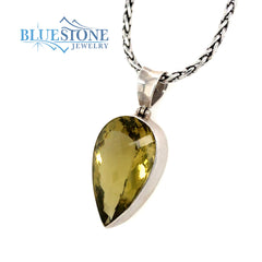 Sterling Silver Pendant with One 6/8" x 1.25" Teardrop Cut Lemon Citri