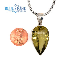 Sterling Silver Pendant with One 6/8" x 1.25" Teardrop Cut Lemon Citri