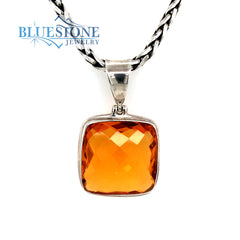 Sterling Silver Pendant with One 6/8" x 6/8" Cushion Cut Madeira Citri