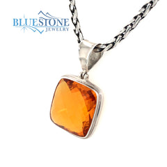 Sterling Silver Pendant with One 6/8" x 6/8" Cushion Cut Madeira Citri