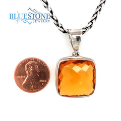 Sterling Silver Pendant with One 6/8" x 6/8" Cushion Cut Madeira Citri