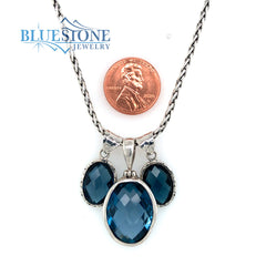 Three Sterling Silver Pendants with One 5/8" x 6/8" Oval Cut London Bl