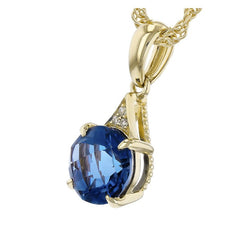14 Karat Yellow Gold Pendant with 1.60 Carat 7mm Round London Blue Top