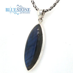 Sterling Silver Pendant with Medium Marquise Shaped Labradorite Gemsto