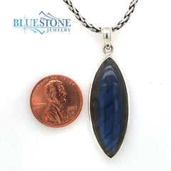 Sterling Silver Pendant with Medium Marquise Shaped Labradorite Gemsto