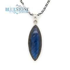 Sterling Silver Pendant with Medium Marquise Shaped Labradorite Gemsto