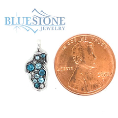 Small 14 Karat White Gold Lake Tahoe Pendant with London, Swiss and Sk