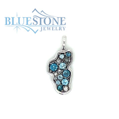 Small 14 Karat White Gold Lake Tahoe Pendant with London, Swiss and Sk