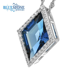 14 Karat White Gold Pendant with One Kite Cut London Blue Topaz at 3.0