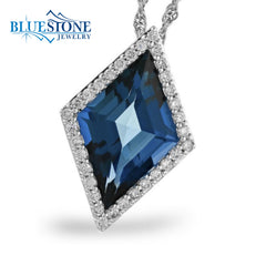 14 Karat White Gold Pendant with One Kite Cut London Blue Topaz at 3.0