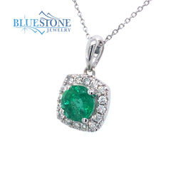 14 Karat White Gold Pendant with One 5.5mm Round Natural Emerald and 1