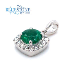 14 Karat White Gold Pendant with One 5.5mm Round Natural Emerald and 1