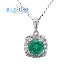 14 Karat White Gold Pendant with One 5.5mm Round Natural Emerald and 1
