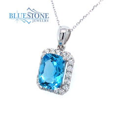 14 Karat White Gold Pendant with One 8mm x 6mm Rectangular Cushion Cut