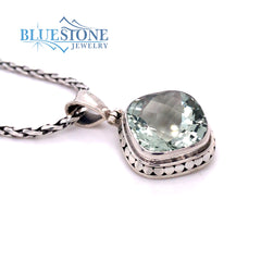 Sterling Silver Pendant with One 12mm Wide Square Cushion Cut Green Am