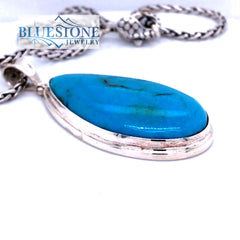 Sterling Silver Pendant with an Extra Large Natural 1" x 1.75" Turquoi